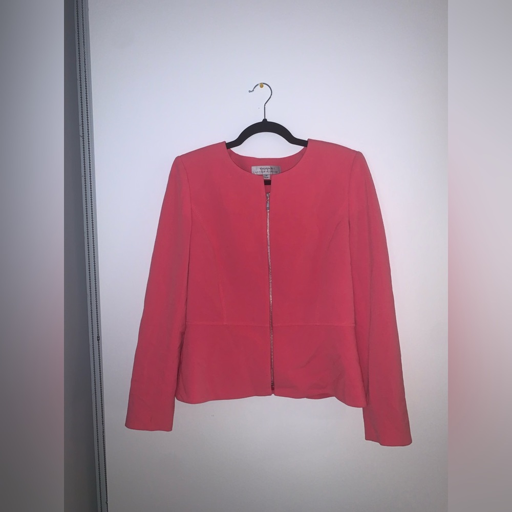 TAHARI ARTHUR S. LEVINE Peplum Coat Pink Size 10 (M)